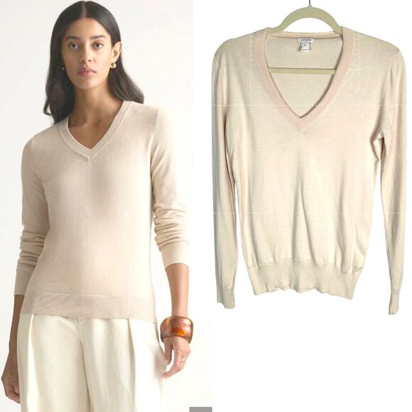 J Crew Sweaters - J Crew Womans S Boyfriend Sweater V-Neck 100% Cotton Cream Pullover Winter White